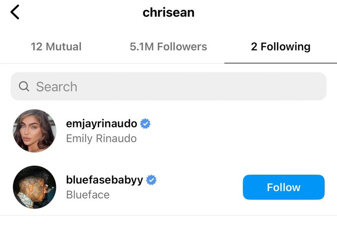 Yall tell me why Chrisean only follows me and BlueFace ? https://t.co/iHrFRsj1j9