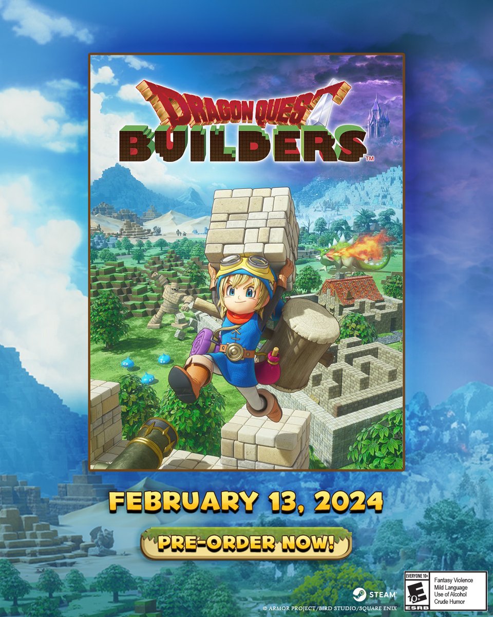 #DragonQuestBuilders is coming to <a href="/Steam/">Steam</a> on February 13! 

This definitive version includes upgraded crafting features and DLC from past versions all in one package.

⚒️ Pre-order now and get ready to build!