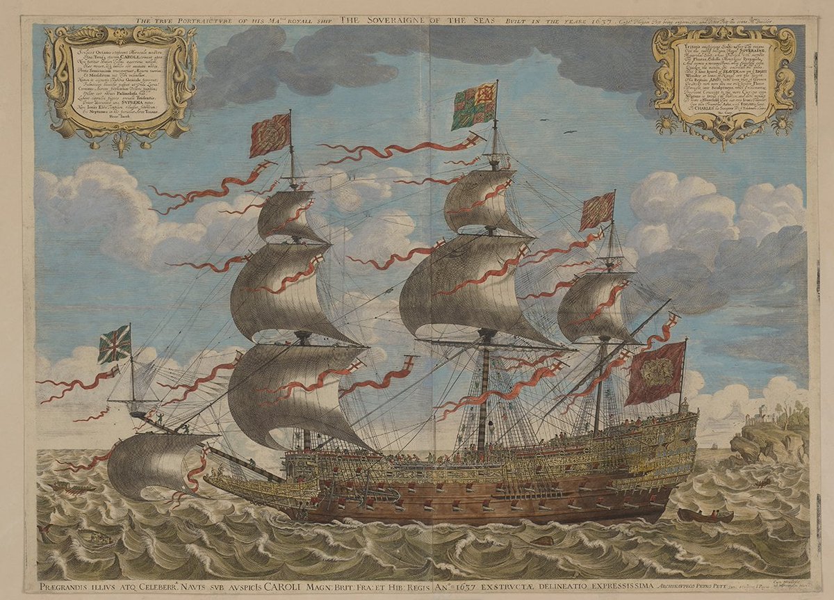 Trois_Ponts's tweet photo. 29 janvier 1696 : le HMS Royal Sovereign, ex Sovereign of the Seas (1637) est détruit lors d'un incendie à Chatham. Autrefois surnommé "la  huitième merveille du monde", il fut le premier grand vaisseau trois-ponts de l'histoire. Son histoire mérite justement d'être racontée... https://t.co/4gIsztDvmS
