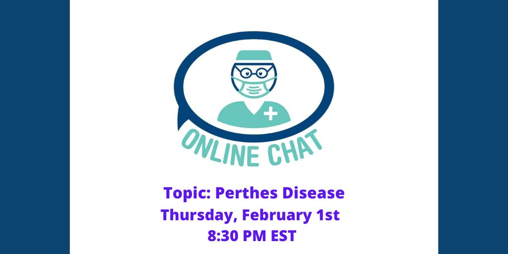 Have a question about #Perthes or #AVN? Join us on Thursday, Feb. 1st at 8:30 PM EST for a free online chat session! See tinyurl.com/ICLLChat for details. #ICLL #ICLLChat #PerthesDisease #AvascularNecrosis #hip #orthopedics #PediatricOrthopedics #DrShawnStandard