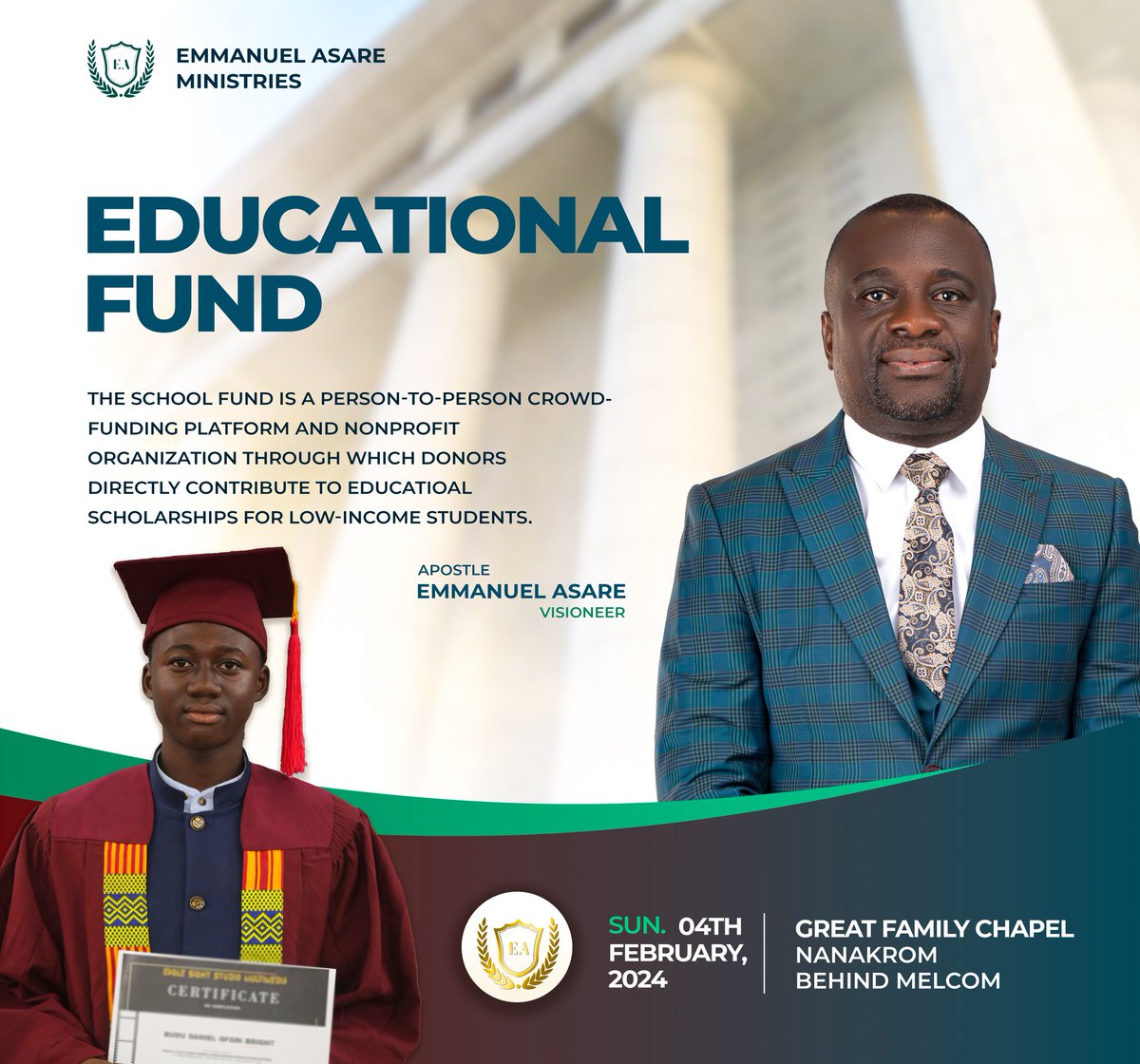 greatfamilychap's tweet image. Empower Dreams, Ignite Futures: 
Join Emmanuel Asare Ministries  for the Launch of  Educational Fund – Investing in Knowledge, Transforming Lives
#EmmanuelAsareMinistries
#EducationalFund