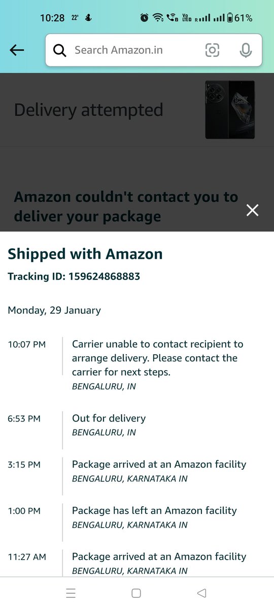 Horizons06's tweet photo. @OnePlus_IN @amazonIN  why I have not received my parcel we pay for the service and no body called and It is mentioned that the guy tried to call? This is bullshit

Please don't fool your customers https://t.co/4jGiERZcBa