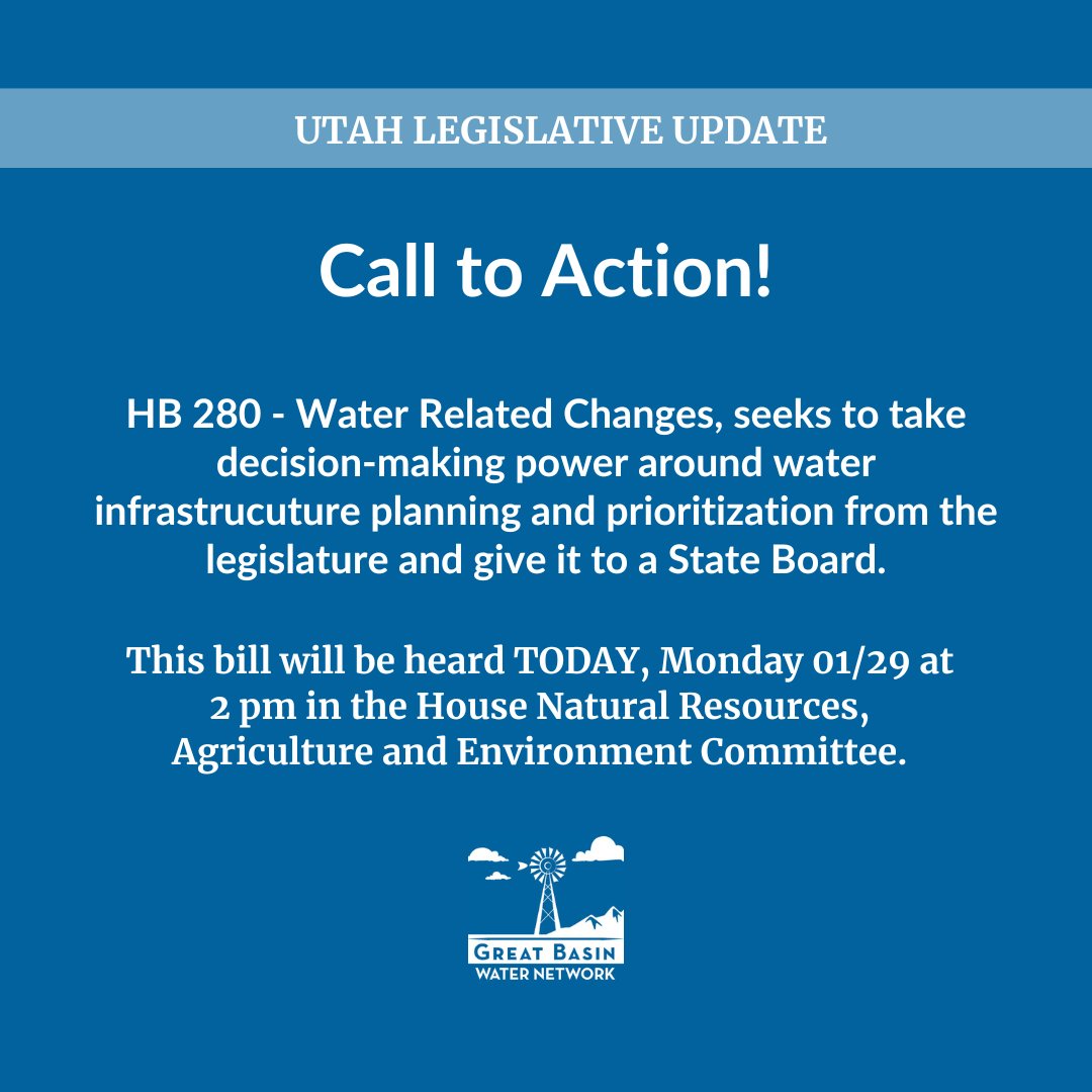 Tell your Utah Representatives to vote NO on HB 280. We've created a messaging toolkit to help you craft public comments or letters to your representatives and members of the House Natural Resources, Agriculture, and Environment Committee: docs.google.com/document/d/1xV…