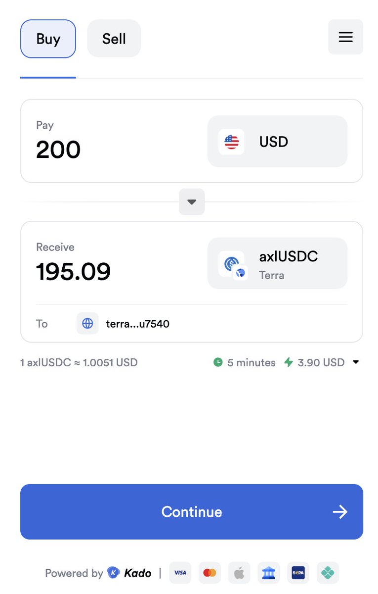 terra_money's tweet photo. 3/ Seamless Onboarding: With axlUSDC as a fee token, new users can onboard into Terra in just 2 steps ✌️

1️⃣ Create a Station wallet - https://t.co/L6umHVT5hU
2️⃣ Click Buy on Station Extension to buy axlUSDC on Terra using fiat like USD, INR, GBP &amp; others—powered by @kado_money https://t.co/Xywg87vwsI