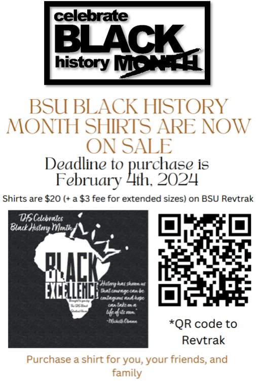 Celebrate #BlackHistoryMonth w/ the official <a href="/THS_Tigers/">Travis High School</a> #BHM  '24 BLACK OUT t-shirt honoring Black Excellence. Wear it to the 4th Annual THS BHM Pep Rally Feb. 29th to support THS BSU, <a href="/Travis_ASA/">Travis ASA</a>,  PEARLS, and THS Tigerettes. Purchase BSU Rev Trak Today! rb.gy/939vwk