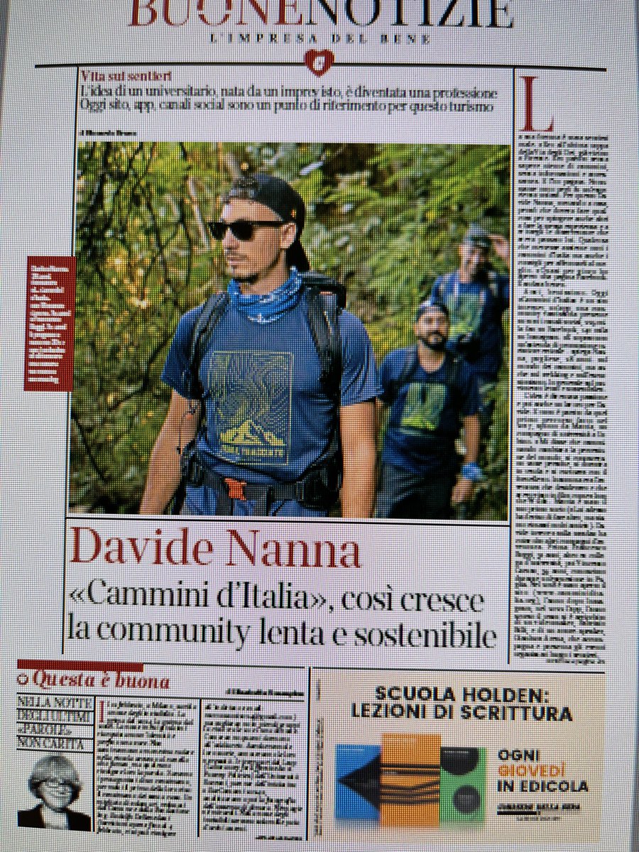 CorriereBuoneNotizie (@corrierebn) on Twitter photo Non perdete le nuove pagine di BuoneNotizie domani in edicola nel @corriere. In copertina, Davide Nanna, che ha creato il blog per il turismo lento “Cammini d’Italia” <a href="/EliSoglio/">Elisabetta Soglio</a> <a href="/camminiditalia/">Cammini d’Italia</a> <a href="/Coopitalia/">Coop Italia</a> <a href="/TERZJUS_IT/">TerzJus</a> <a href="/IfUnioncamere/">IF Unioncamere</a> Non perdete le nuove pagine di BuoneNotizie domani in edicola nel @corriere. In copertina, Davide Nanna, che ha creato il blog per il turismo lento “Cammini d’Italia” <a href="/EliSoglio/">Elisabetta Soglio</a> <a href="/camminiditalia/">Cammini d’Italia</a> <a href="/Coopitalia/">Coop Italia</a> <a href="/TERZJUS_IT/">TerzJus</a> <a href="/IfUnioncamere/">IF Unioncamere</a>