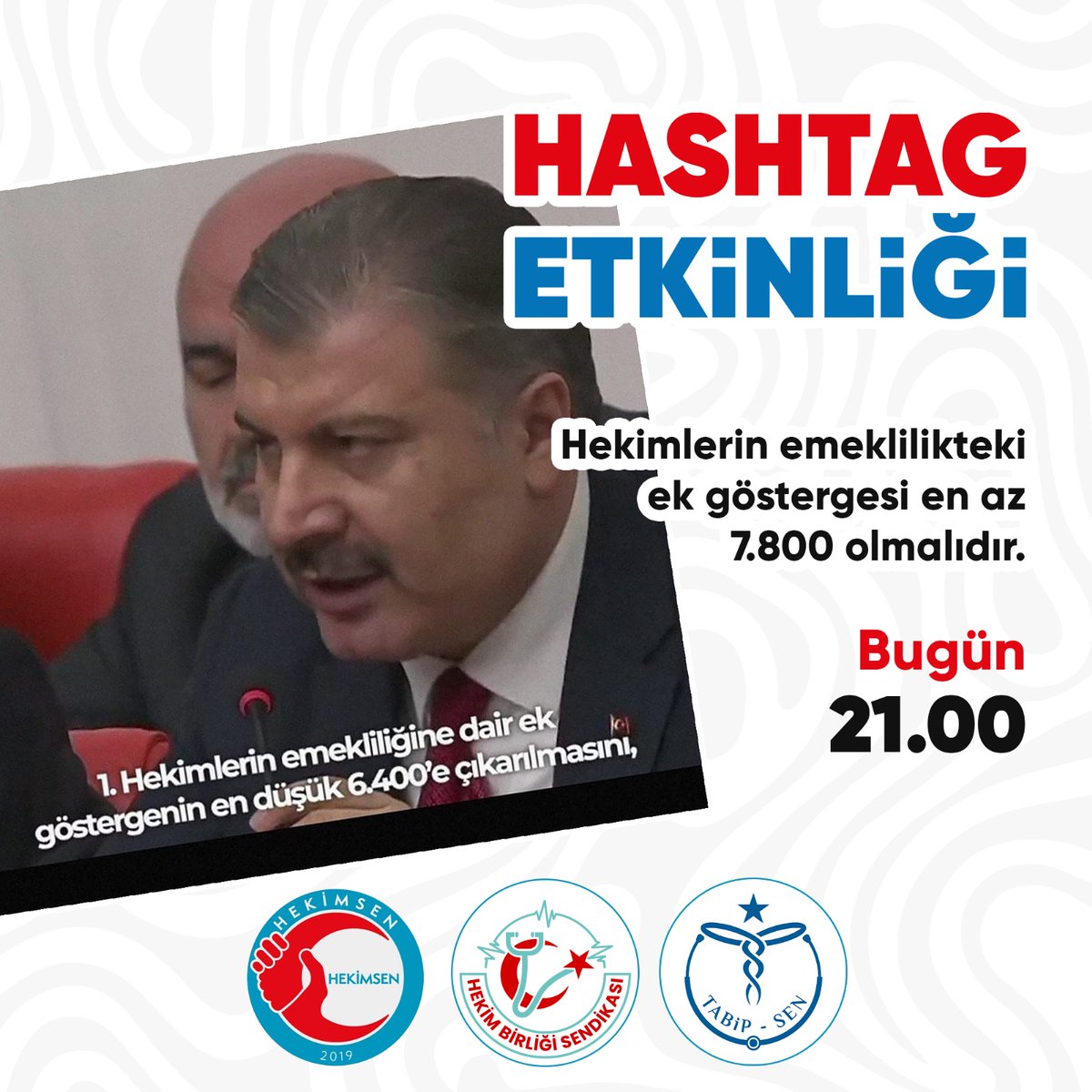 📌Hashtag Etkinliği

📌Bugün Saat : 21:00

<a href="/hekim_birligi/">Hekim Birliği</a>
<a href="/hekimsen/">Hekimsen</a>
<a href="/Tabip_Sen/">TABİP-SEN</a>