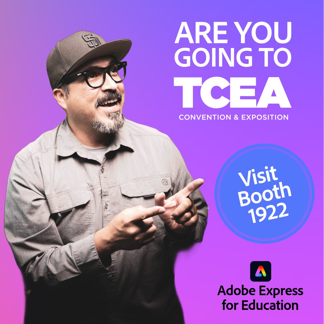 Are you going to TCEA? Excited to see you there! Be sure to stop by Booth 1922 to learn all about @AdobeExpress Let's have fun creating together ✌🏾 #AdobeEduCreative #AdobeExpress #TCEA #TCEA24 @AdobeForEdu @TCEA