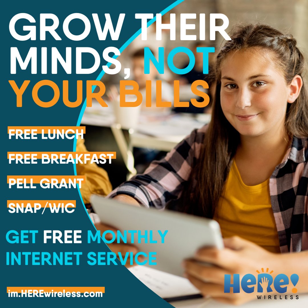 herewireless's tweet photo. Gain Digital and Technical Proficiency. Sign up with HERE! Wireless https://t.co/bbV8z6mg1A and Get Your FREE Internet Service Started Today.
#HEREwireless #freeinternet #digitalskills #pellgrant #schoollunch https://t.co/QSTRyCQeM8