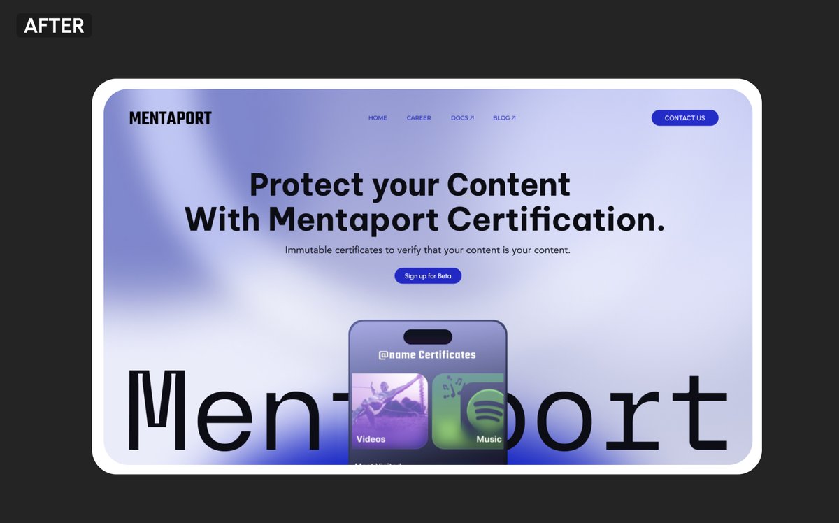 AdelineAstraOS's tweet image. Design roast [9/30], GM @MentaportInc ! #daretoshare2024

Just transformed this hero section from dull to dynamic! Focused on creating an ambiance that captivates at first glance. #DesignRevamp #Crypto #designer 

Key takeaway: 
Do not focus only on aesthetic, cultivate an…