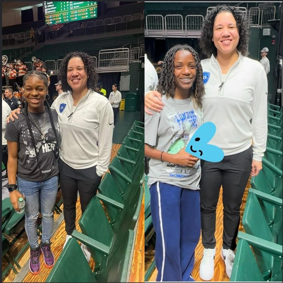 I told them they would run 17s if they didn't get a snapshot of coach/daddys favorite womens coach @karalawson20 of @DukeWBB .. Thanks Coach for taking time to do this.. good luck rest of the season. Great stuff @BghKay15_2026 @laylahhdawkinss #handlehardbetter #bghligers🏀