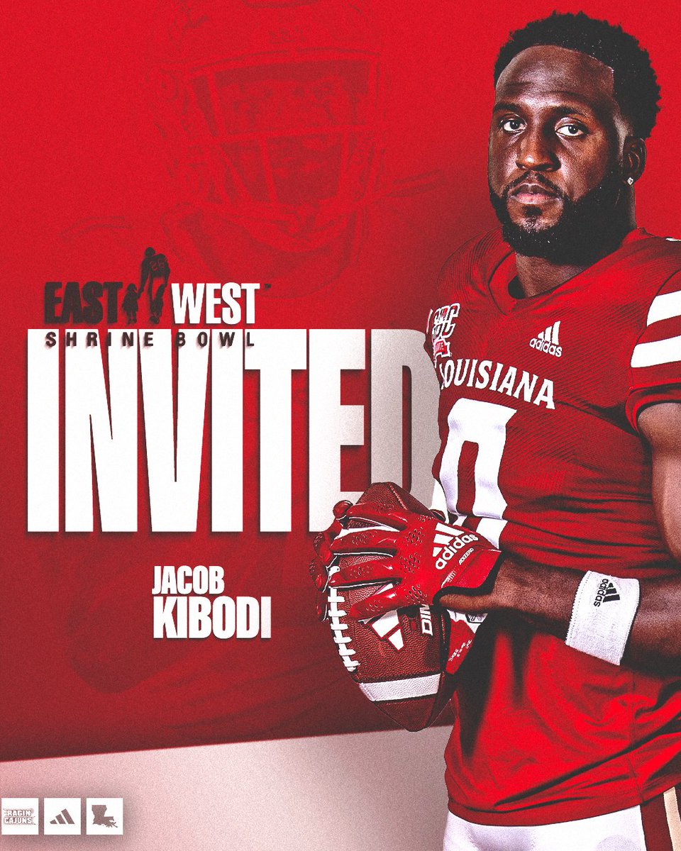 Louisiana Ragin’ Cajuns® Football (@ragincajunsfb) on Twitter photo 𝐒𝐇𝐑𝐈𝐍𝐄 𝐁𝐎𝐖𝐋 𝐁𝐎𝐔𝐍𝐃
<a href="/JacobKibodi/">Jacob Kibodi</a> will compete in the <a href="/ShrineBowl/">East-West Shrine Bowl</a> this Thursday at 6 p.m.!
#GeauxCajuns 𝐒𝐇𝐑𝐈𝐍𝐄 𝐁𝐎𝐖𝐋 𝐁𝐎𝐔𝐍𝐃
<a href="/JacobKibodi/">Jacob Kibodi</a> will compete in the <a href="/ShrineBowl/">East-West Shrine Bowl</a> this Thursday at 6 p.m.!
#GeauxCajuns