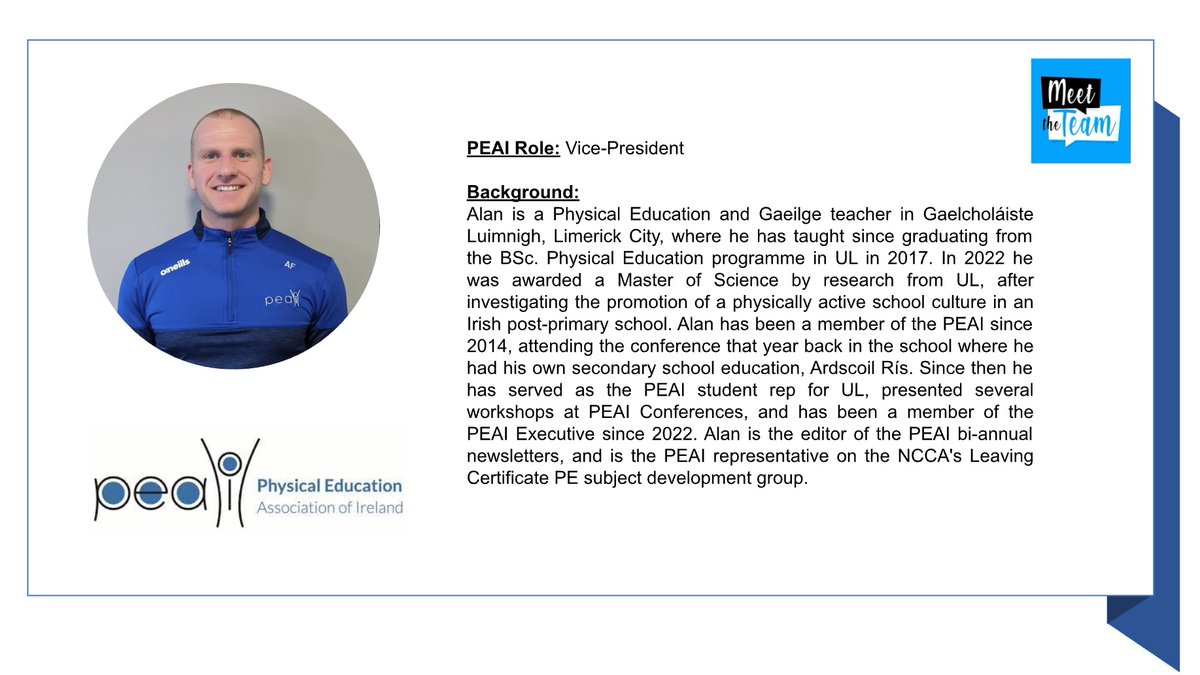 This week, we will introduce you to our PEAI Executive for 2023-24. To kick off, our President Brendan O’Keeffe (University of Limerick) and Vice-President, Alan Finnegan (Gaelcholáiste Luimnigh). @BrendanOK_ @AlanFinnegan4