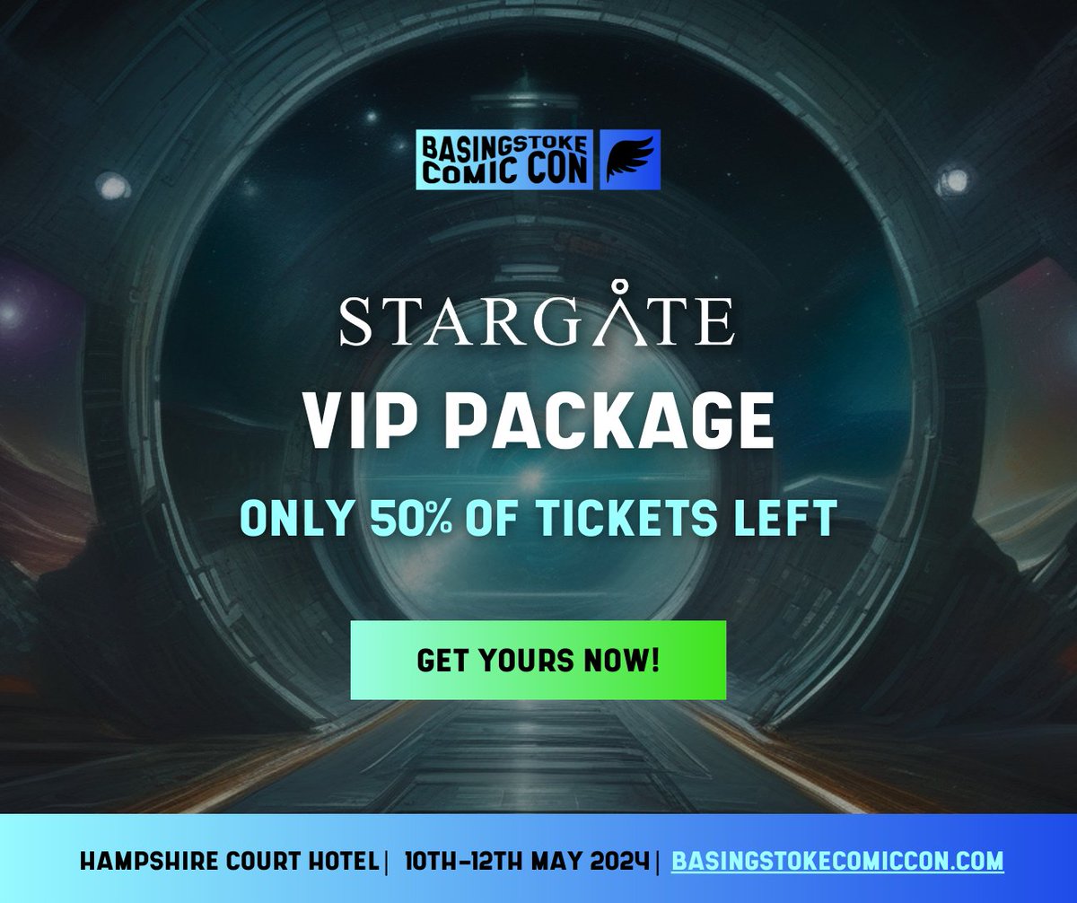 Calling all #Stargate fans 📢 ⭐️

Our Stargate VIP packages are now 50% gone!
So, if you want:
- Priority queuing for autos/photos
- Autographs with ALL Stargate guests
- Seating in first five rows for ALL Stargate panels

...Then get booking:
basingstokecomiccon.com/shop/stargate-…

#comiccon24