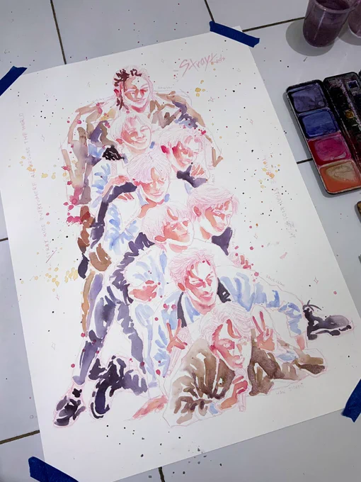 when your painting so big that you gotta paint on the floor  