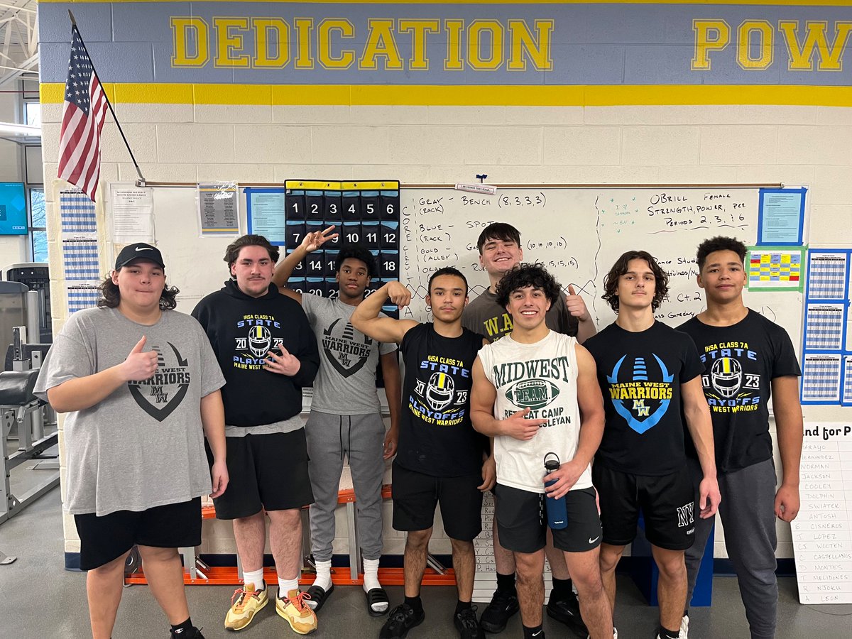 MaineWestFtbl's tweet photo. 70+ Warriors checked in again this morning for GRIND #3. Congrats to Jeremiah Franceschi who got the W in today’s Chase Tournament for his squad—House of Pancakes. #LetsEat #TEAM65 https://t.co/h3WXWKgwB3