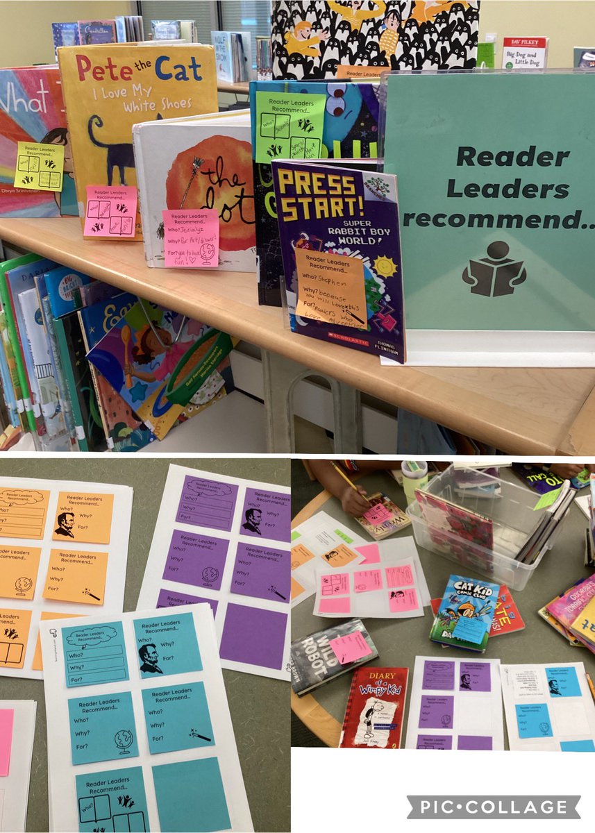 Reader Leaders designed sticky notes and wrote book recommendations on them. This past week they put them on shelves and launched their project. Their recommendations are flying off the shelves!