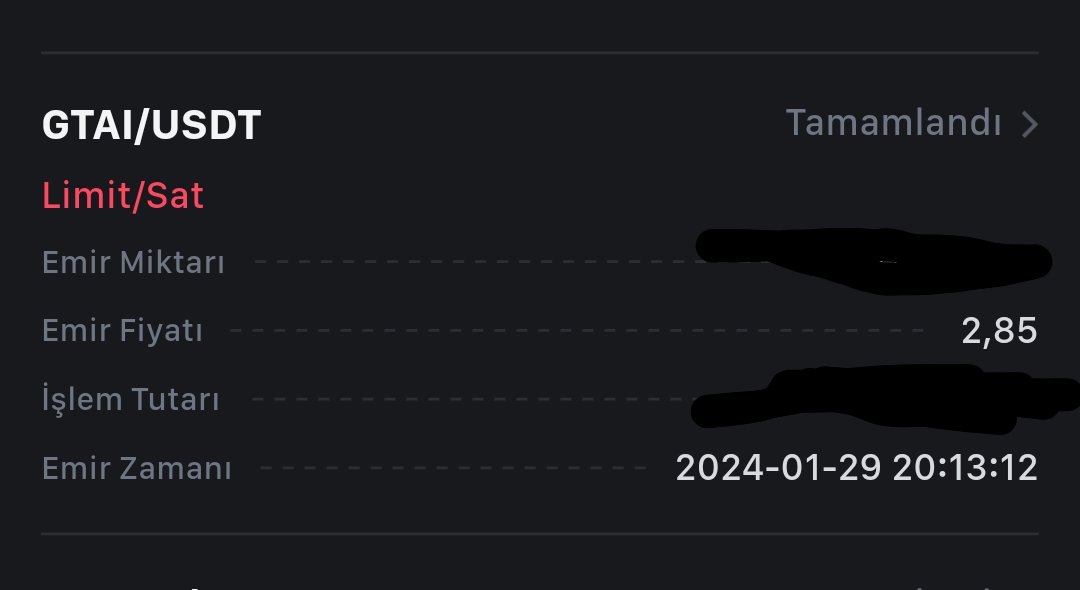 0.2$ dan aldığım #gtai yatırımımı 2.85$'dan #MEXC borsası üzerinden sattım. Düzeltme yaparsa aldığım kârlar ile tekrar girebilirim.
Yatırımımın %15'ini kullandım, %85 duruyor. 
Teşekkürler <a href="/GT_Protocol/">GT Protocol</a> marketmaker'ı <a href="/KaironLabs/">Kairon Labs</a>. Beni yanıltmadıgın için minnettarım 🤗