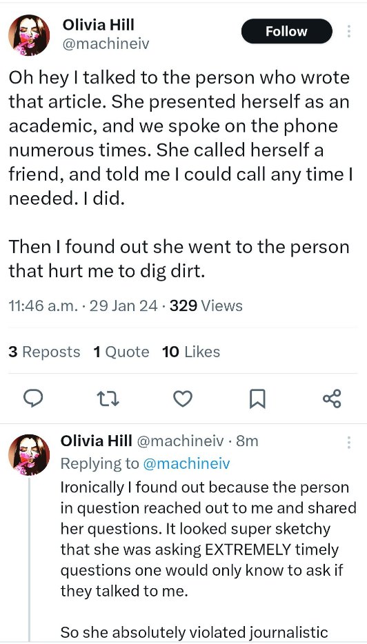 Grimasaur's tweet photo. Another public confirmation of #DungeonDrama / #Twatgate from the execrable Olivia ( née David) Hill (mentioned only for tracking their history).
Questions about ethics, etc, which I share, but are irrelevant to the point of whether it's TRUE or not. Objecting to being caught dishonestly doesn't mean you didn't get caught.