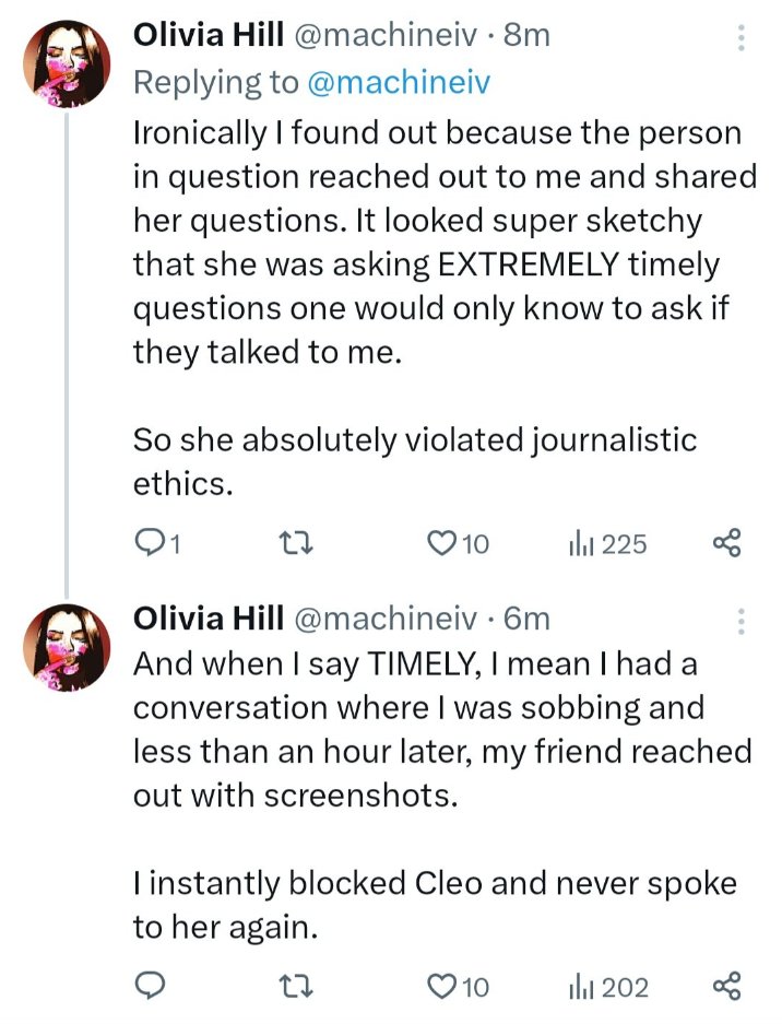 Grimasaur's tweet photo. Another public confirmation of #DungeonDrama / #Twatgate from the execrable Olivia ( née David) Hill (mentioned only for tracking their history).
Questions about ethics, etc, which I share, but are irrelevant to the point of whether it's TRUE or not. Objecting to being caught dishonestly doesn't mean you didn't get caught.