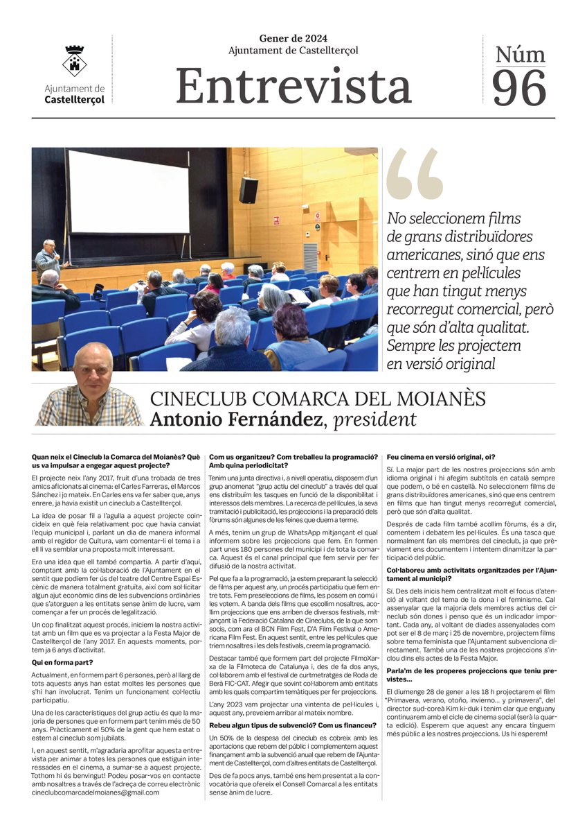 👁️Comencem la setmana recomanant-vos la lectura article publicat al #fullinformatiu de gener  <a href="/AjCastelltersol/">Aj. de Castellterçol</a> 🖐️ Repassem els més de 6⃣  anys de trajectòria i funcionament del nostre  #cineclub i us animen a formar-ne part CONTACTEU-NOS ‼️