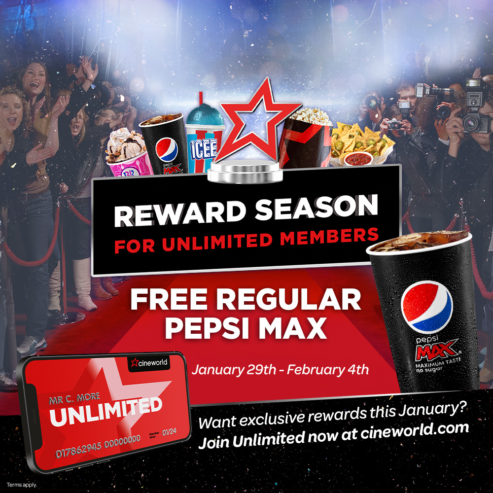 Unlimited Members! Here's your next #RewardSeason freebie... 👀

A FREE REGULAR PEPSI MAX has been loaded onto your #CineworldUnlimited cards, and you've got all week to claim it! 🥤😎

Find out more 👉 bit.ly/RewardSeason20…