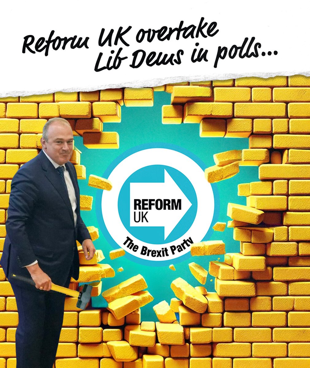 📈📈NEW: Reform UK have now overtaken the Lib Dems in the polls! It is important to reiterate that at the General Election we will be standing everywhere in England, Scotland & Wales.