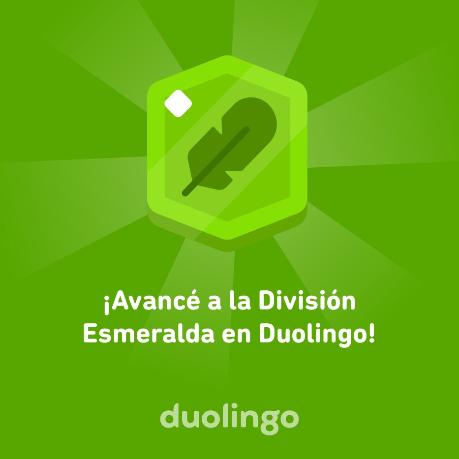 alealse's tweet photo. ¡Avancé a la División Esmeralda en Duolingo! https://t.co/LFE7mfcrqP