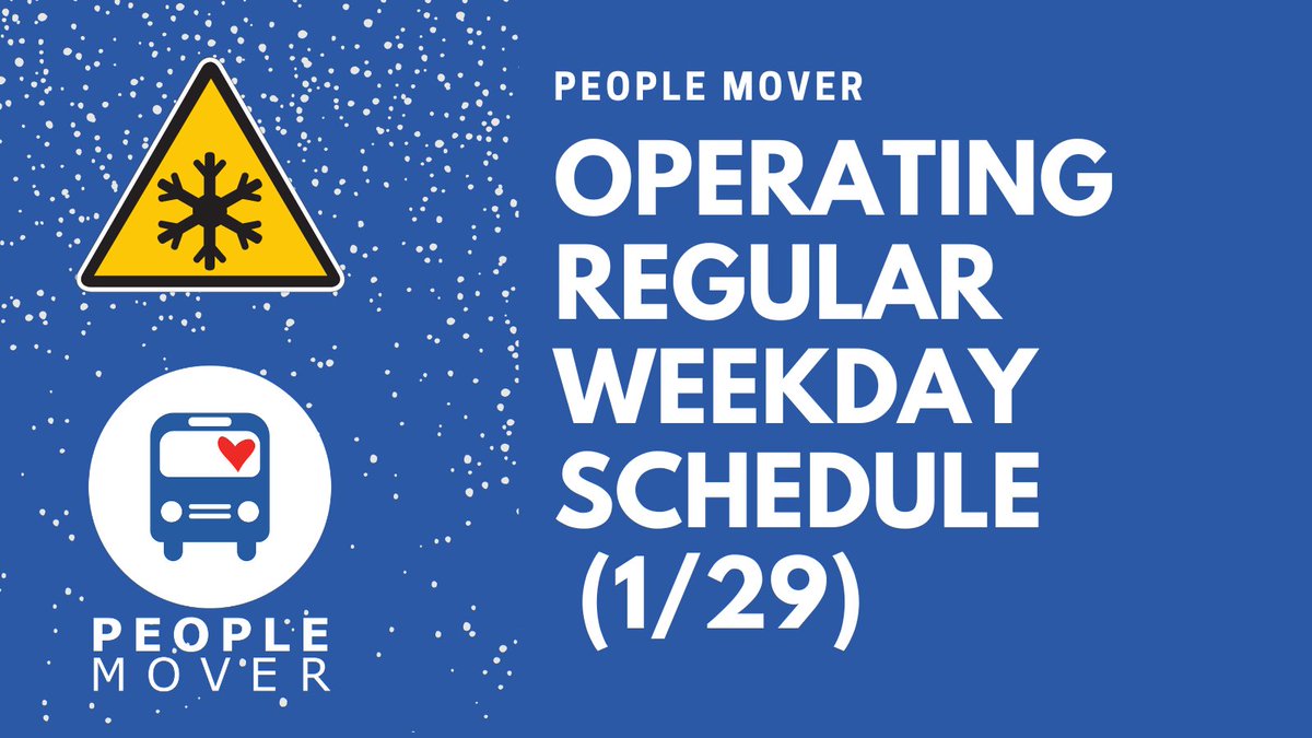 People Mover & AnchorRIDES service is operating today, 1/29/24. However, due to visibility & road conditions, please expect delays/detours. For arrival times, use the People Mover mStop app or text ANC +  stop ID # to 321123. Future updates will be made if service is canceled.