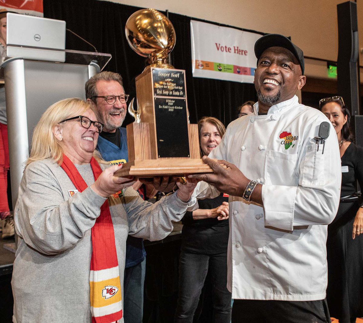 JamboSF's tweet photo. Congratulations Chef Ahmed for winning Best in Show at the 2024 Souper Bowl benefitting The Food Depot for your Roasted Beet and Ginger Coconut Bisque. YUM https://t.co/E2WaZOsbTQ