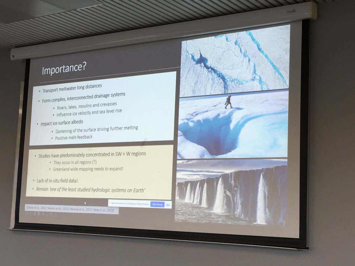 Great talk (and Q&amp;A) from @Lauren_Rawlins1 on detecting surface melt channels on the Greenland ice sheet <a href="/TeesEarthEnv/">TEES: TU Earth & Environmental Science</a> scary results from 2019! Big news for NW Europe’s climate! Top paper here; tc.copernicus.org/articles/17/47…