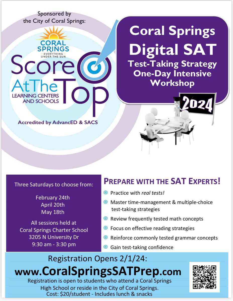 $20 sessions sponsored by @CoralSpringsFL - registration begins 2/1- seats are limited! @Coralgladeshigh @CoralGladesPTSO