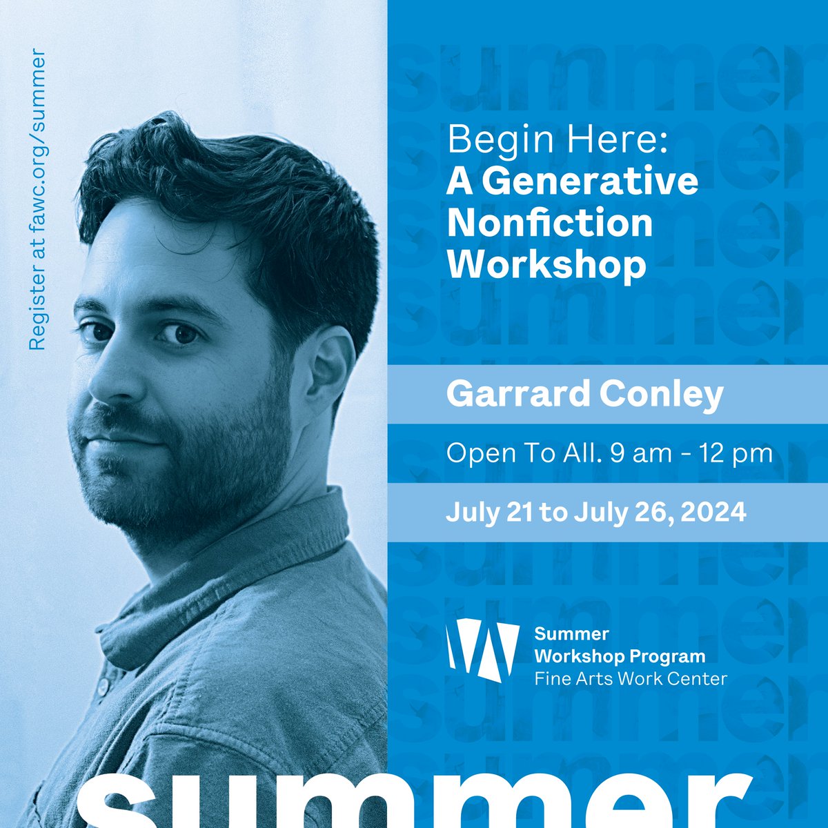 I've had the privilege of teaching at <a href="/FAWCCapeCod/">Fine Arts Work Center</a> each summer for the past half decade, and these are by far my favorite micro-classes. We come in with a beginner's mindset and end up filled with inspiration. 

Register at facw.org/summer. Scholarships are available!