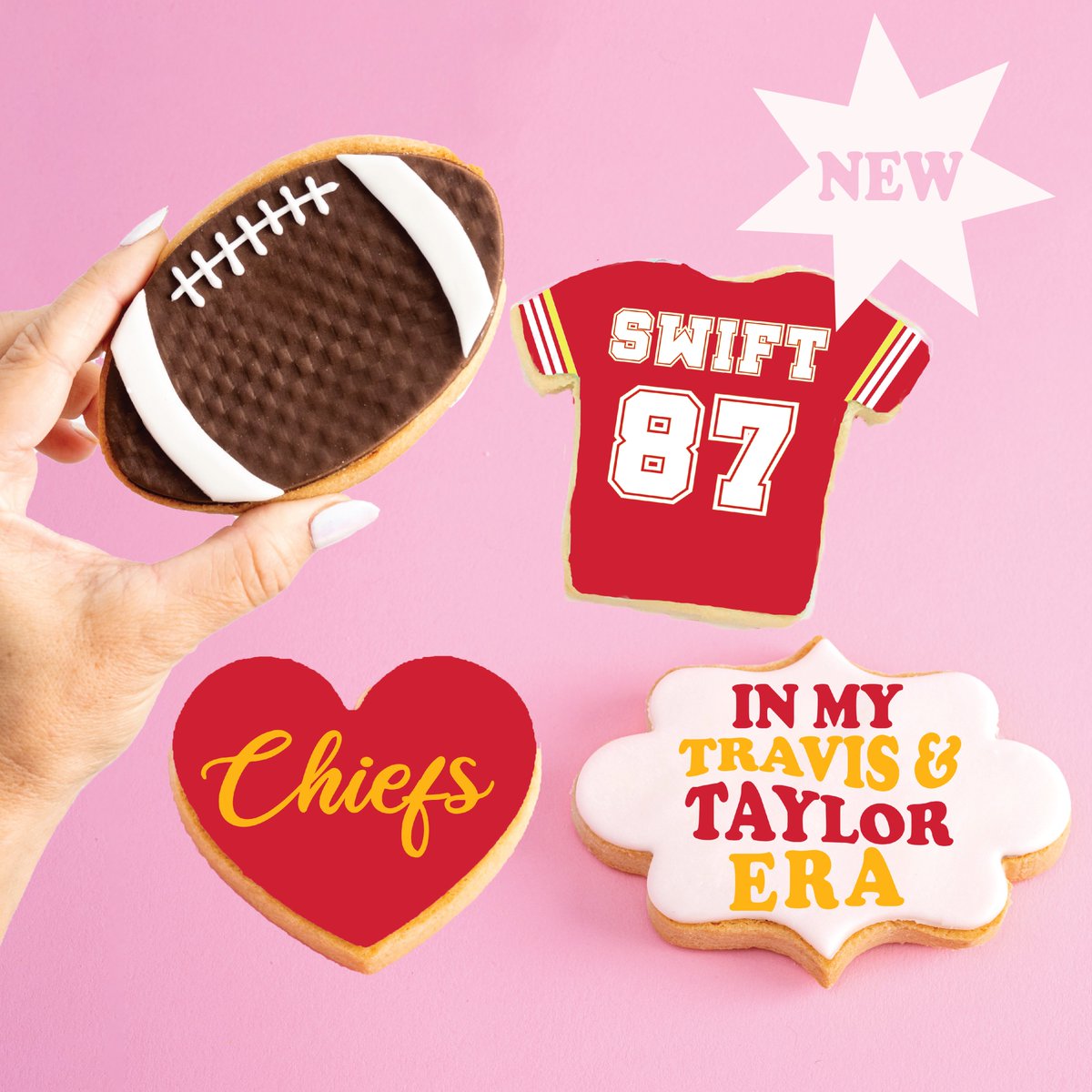 SweetEsBakeShop's tweet photo. Hey Swifties! We know you all are secretly rooting for Travis in the upcoming Super Bowl. So we decided to show our support in the sweetest way possible! Taylor Swift and Travis Era Cookies🍪 🎉 #TeamTravisAndTaylor #SwiftiesSupportingTravis https://t.co/g36IfBis9a