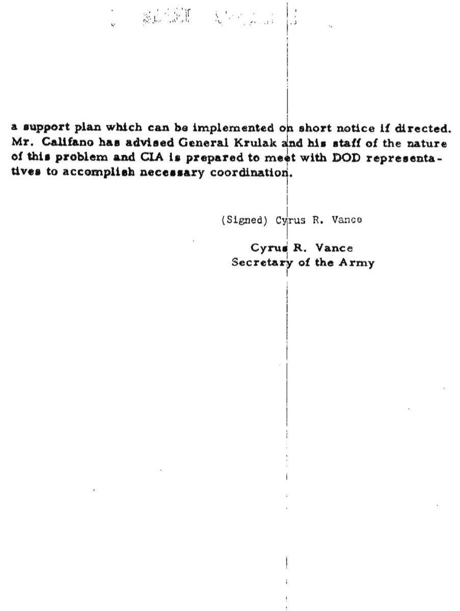 Secretary of the Army #CyrusVance (seen here with Defense Secretary #RobertMcNamara in 1964) discussed #CIA plans for Cuba with General #MaxwellTaylor in late September 1963. Far from scaling down operations against Castro, CIA was looking for “DOD support for the sabotage…