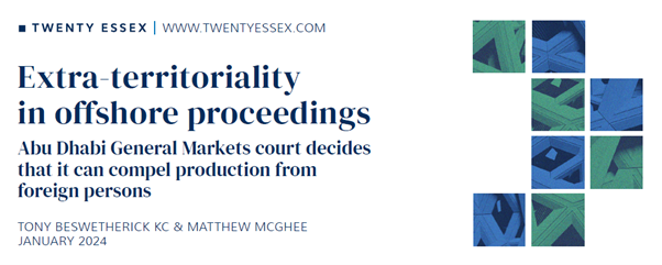 In our latest briefing, Tony Beswetherick KC and Matthew McGhee discuss how the ADGM, as a relatively new insolvency jurisdiction, has made the bold but welcome step of confirming that its powers are not limited to the ADGM or even the UAE. twentyessex.com/extra-territor…
