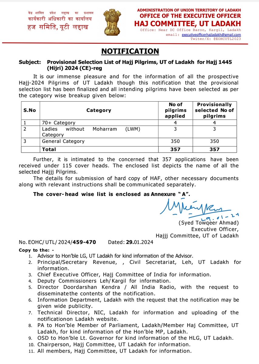 airnewskargil's tweet photo. Haj Committee Ladakh selected all the 357 Pilgrims applied for Hajj 2024 from Ladakh.
@prasarbharti @lg_ladakh @ddnewsladakh @airnewsalerts @dc_Kgl @alichandan01 @LAHDC_Kgl @ADGP_Ladakh https://t.co/NK5KSmaENS