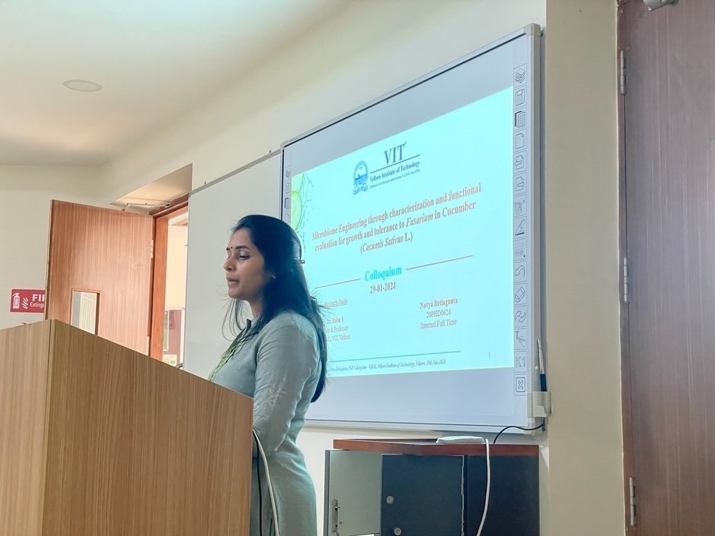 NBotlagunta's tweet photo. Successfully completed my PhD colloquium on “microbiome engineering through characterisation and functional evaluation for growth and tolerance to fusarium in cucumber (Cucumis sativus L.)”. I thank my guide Dr. Subramanian babu, and my husband @karunwilson  for their support. https://t.co/PPiF69ZBS8