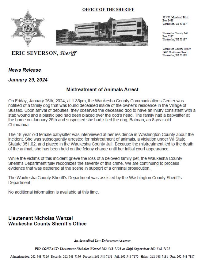 WaukeshaSheriff's tweet photo. News Release... https://t.co/HWMkh6gttV