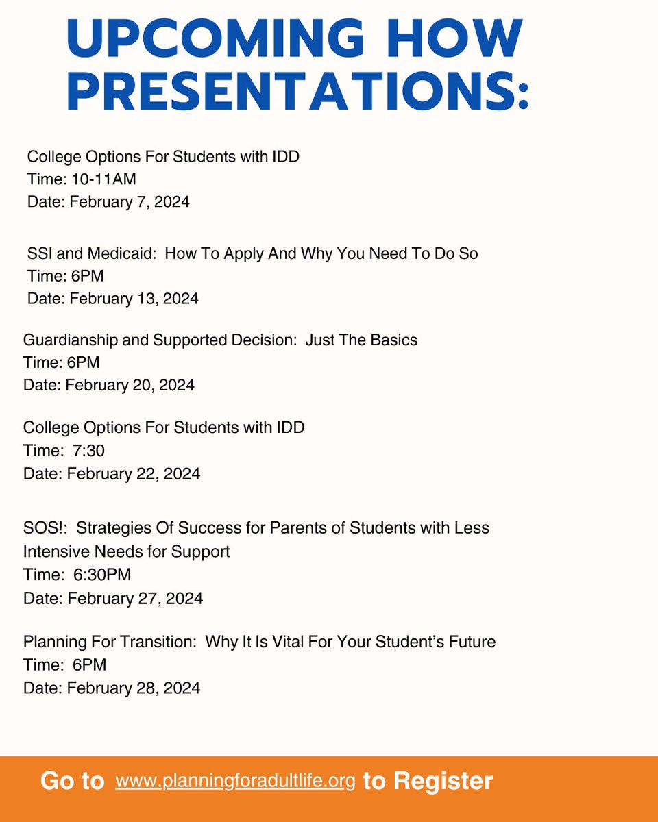 Plan4AdultLife's tweet photo. Check out our Upcoming Presentations for February!
Click here: https://t.co/BTOcnCbIlr https://t.co/nGJBVxgGD9