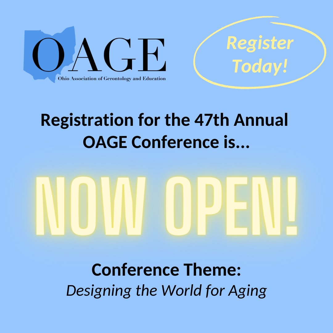 Registration is NOW OPEN for our 47th Annual OAGE Conference, with this year's theme of "Designing the World for Aging". Join us on April 11-12 at Kent State University at Stark. Register and learn more on our website: oage.org/conferences/oa…