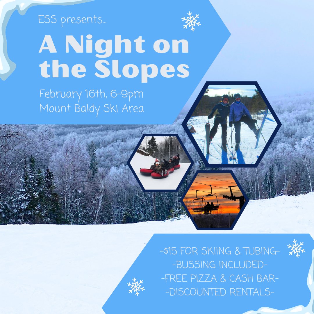 LakeheadESS's tweet photo. Join us on the slopes! ❄️⛷️

We'll be bussing students to Mount Baldy on Fri., Feb. 16th. $15 includes skiing, bussing, and free pizza. This event is open to eng students, and if you don't ski, there's tubing and a NICE chalet. 

Spots are limited, so register fast. Link in bio. https://t.co/fL8EBLKWUb