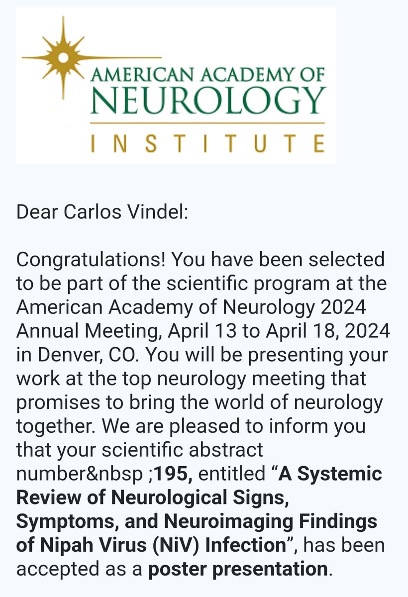 Primer poster aceptado como primer autor. 🧠
#Neurology #AAN2024