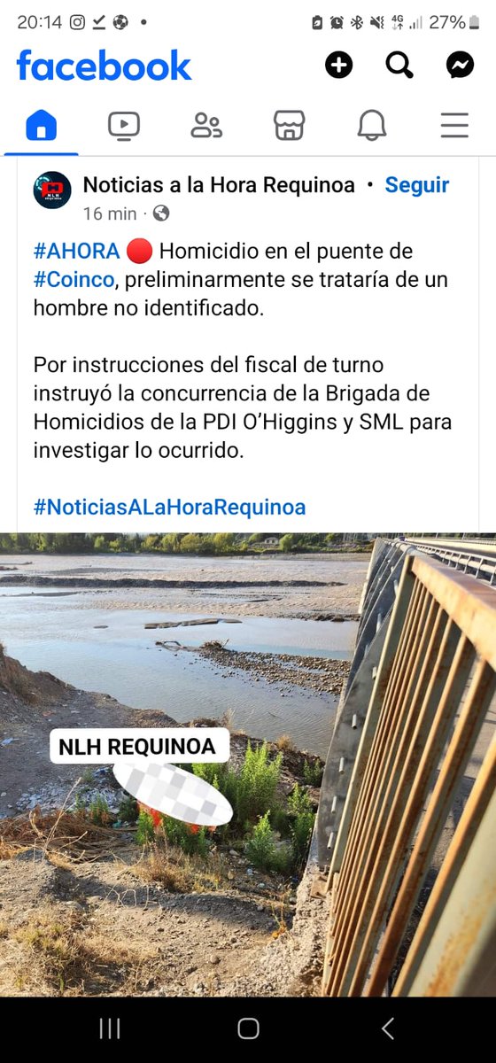 #Crimen HOY 3

#Coinco
#Requinoa
Encuentran cuerpo de masculino en la orilla del rio, personal PDI a cargo de la investigación.

#NosEstanMatando 
#ParoDeCamioneros

#CierreDeFronteraNorte