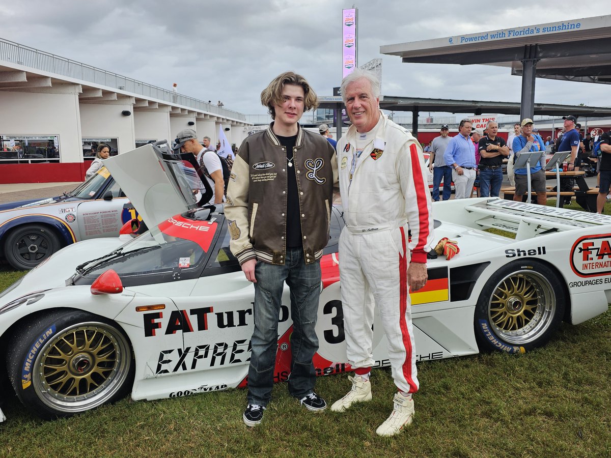 Great to see so many race fans @DAYTONA Rolex 24hr. 🏁 Thanks @gunnarracing for letting me take the Dauer 962 Porsche for a spin around the track😆😆😎!