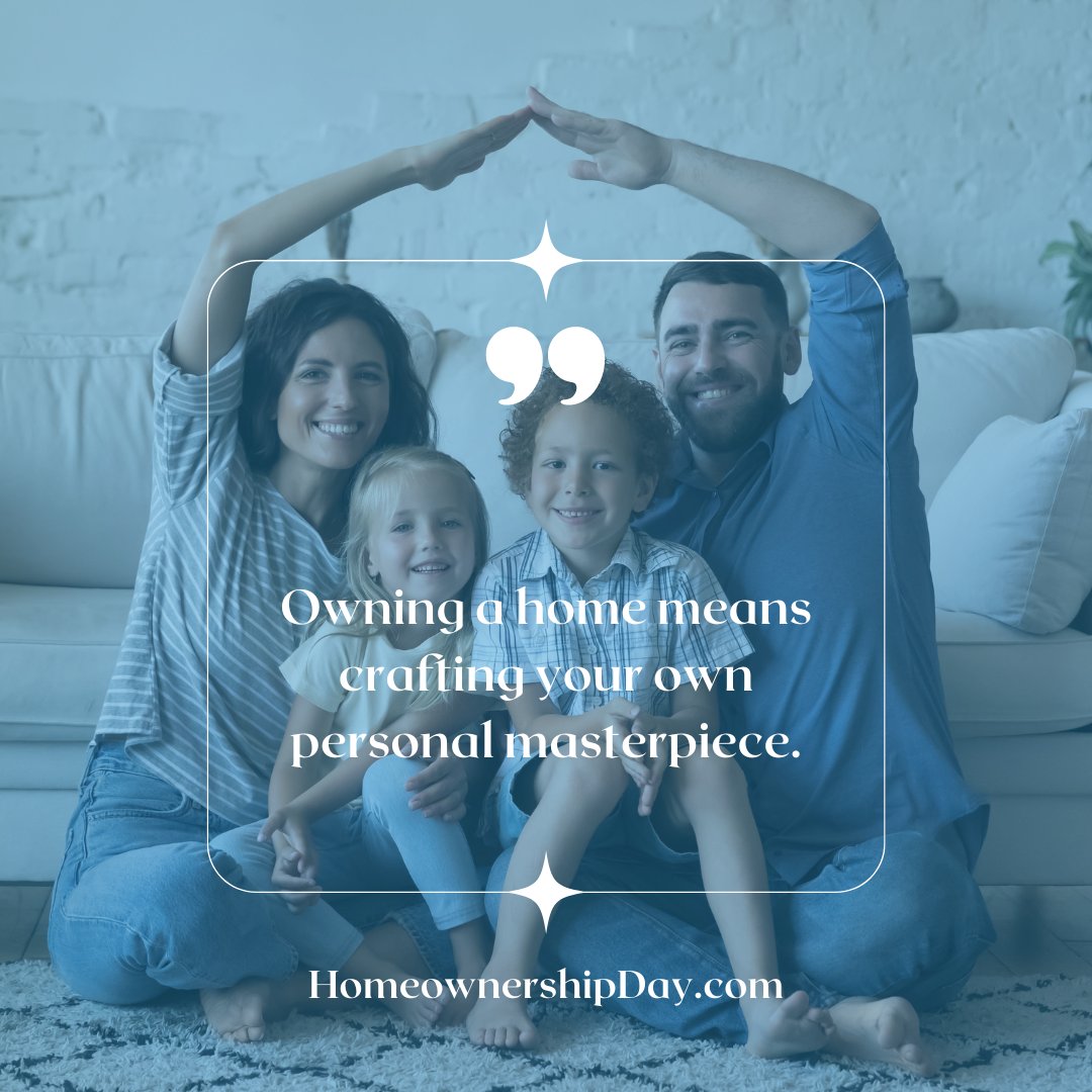Homeownership: where every room becomes a canvas, and each corner is an opportunity to paint the strokes of your personal masterpiece. 🏡✨

#HomeownershipDay #HomeownershipMatters #QuoteOfTheDay #CreatingHome #generationalwealth