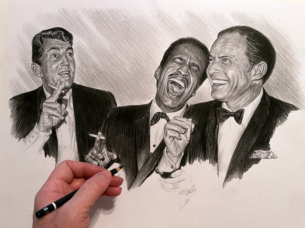 Work in progress - 'The Rat Pack'
#DeanMartin #SammyDavisJR #FrankSinatra
Pencil drawing 13 x 17

#Sinatra #singers #fanart #illustration #drawing 
#Retro