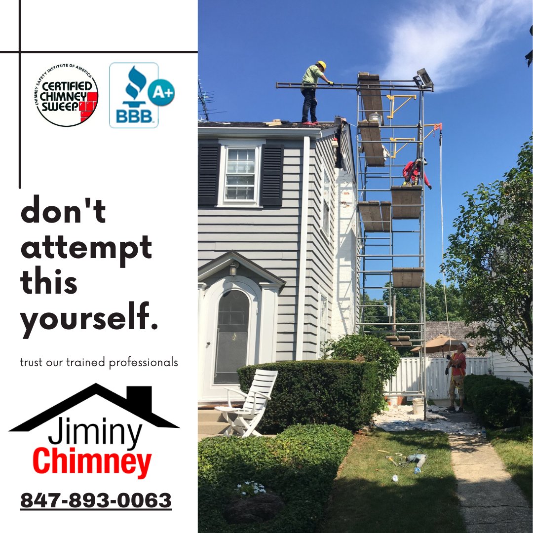 JiminyChimney's tweet image. Don't try this yourselves! Make plans now and call us to get your spring masonry repairs set up! Call 📞 847-893-0063 #jiminychimney #masonryrepair #dangerouswork #trustaprofessional
