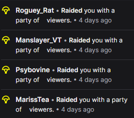 TwistedTrip91's tweet photo. Sorry all I didn't do this after last stream, I had RL stuff and work to handle, but here is it now!
Thank you @Roguey_Rat, Manslayer_VT, @psybovine, and @MarissnakeTea for the raids last Thursday! https://t.co/WiQ7nyUxsb