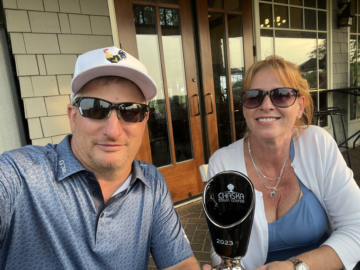 GreenieM68's tweet photo. @wagglegolf This Matt wore his during last year’s ChaskaTC Net Club Championship 
Sunday round. Along with the incomparable @GreenwoodNina https://t.co/bbJFNi7OF6